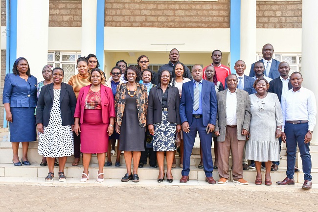 Dr. Adelheid Bwire (Coordinator &PI); Prof. Mildred Nawiri (Registrar Corporate Affairs); Prof. Caroline Lang’at Thoruwa (DVC (RIO); Dr. Doyne Kageni Mugambi (Representing Executive Dean School of Education & Dr. Hamisi Babusa (Chairman Comtech Department) and Members of the School of Education and the University